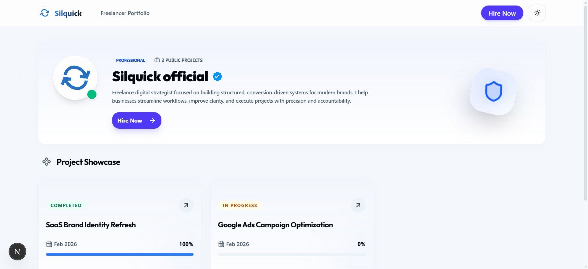 Silquick Portfolio Showcase Page